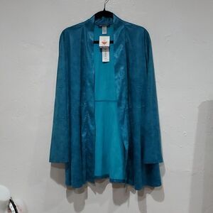 Soft Works Turquoise Faux Snakeskin Tunic Length Shrug Top Size XXL